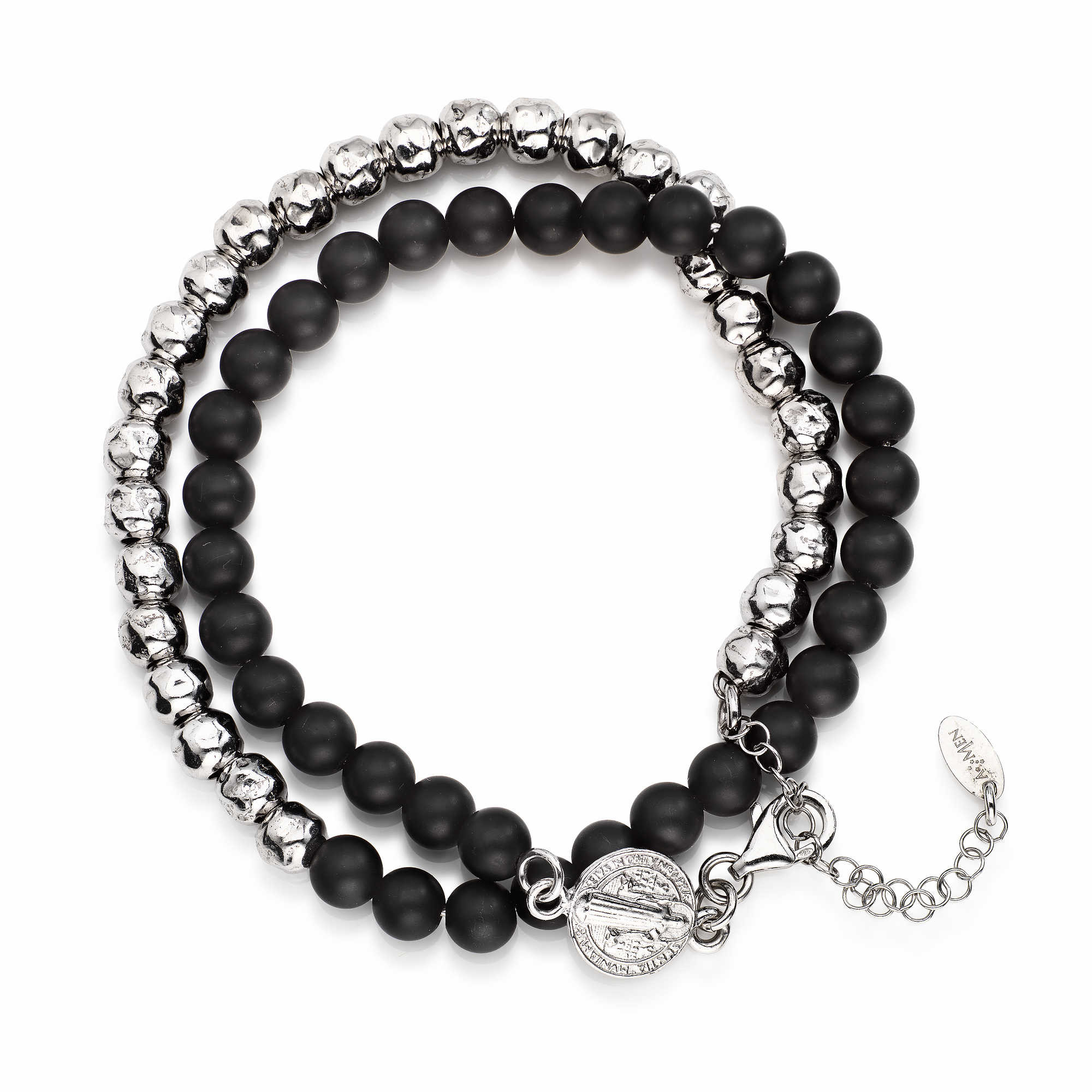 Amen Collana/Bracciale Donna San Benedetto | Argento e Onice Nero | Estensibile