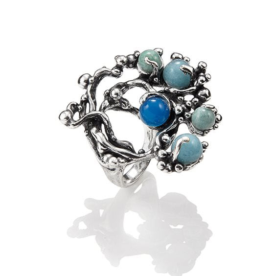 Giovanni Raspini Anello Donna Oceano Grande | Argento 925 | Agata Blu & Angelite