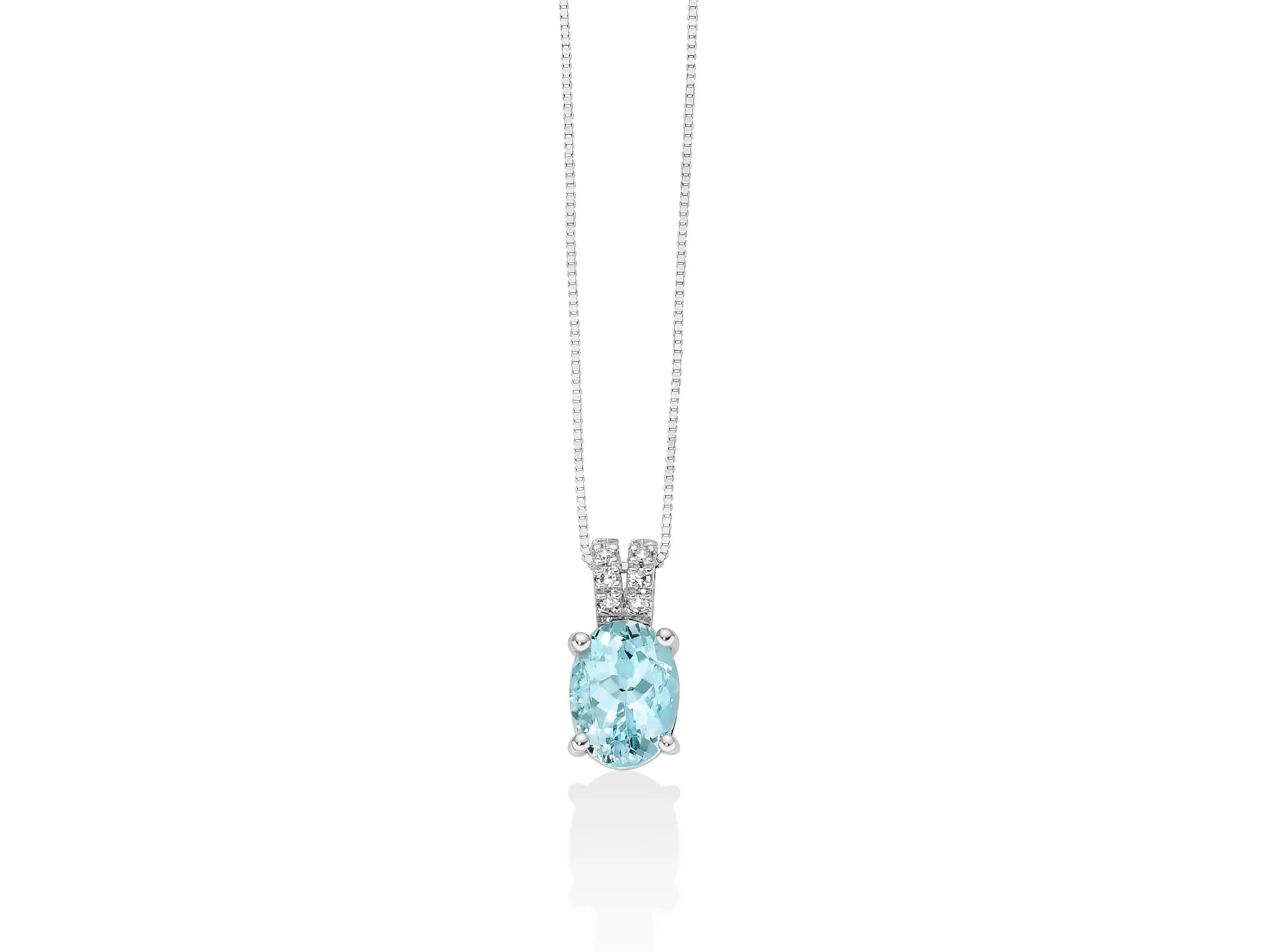 Miluna | Collana Donna | Acquamarina ovale 8x6mm | Oro bianco 18 kt | 6 diamanti