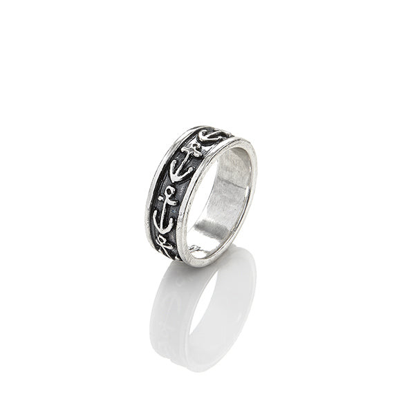 Giovanni Raspini | Anello Uomo | Ancore in rilievo | Argento 925 | Ossidato