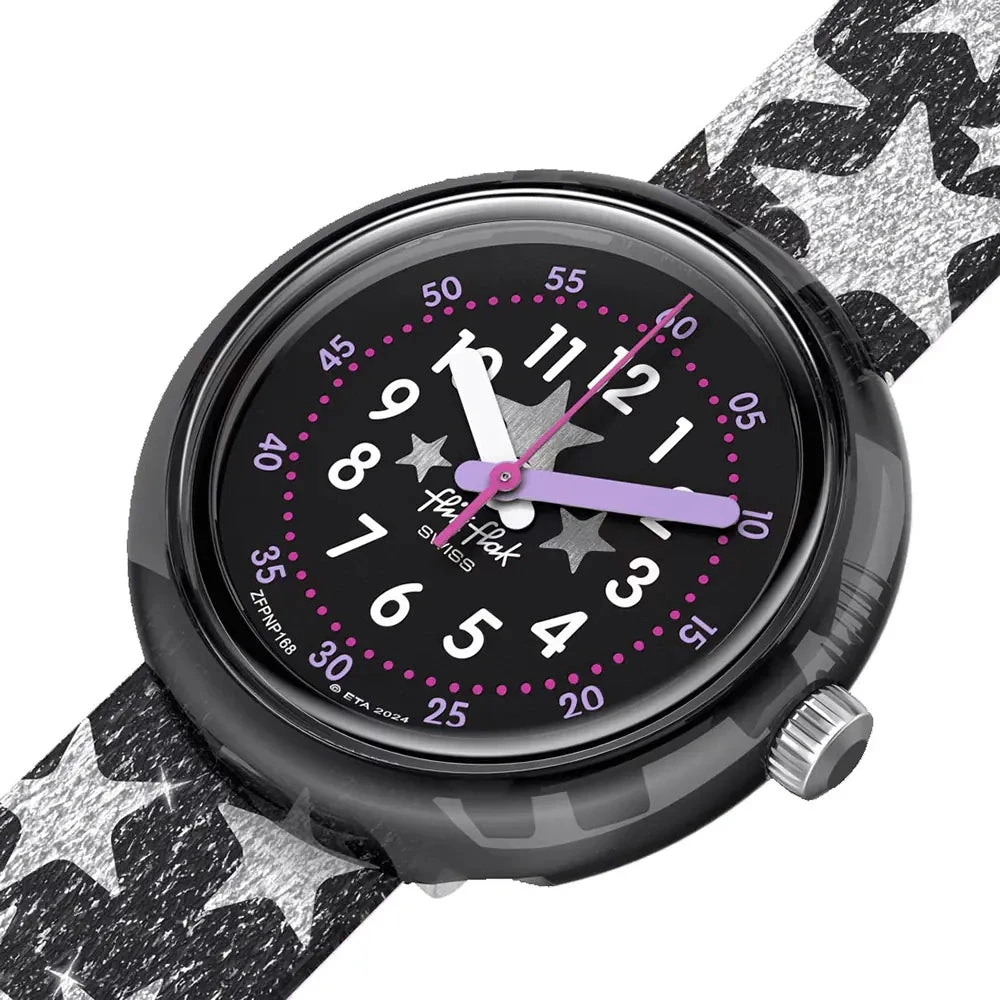 Flik Flak | Orologio Bambina | Stellato Nero | Cinturino Stampato | Quarzo
