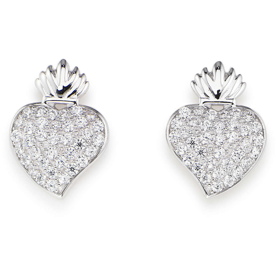 Amen Orecchini Donna Sacro Cuore Zirconi | Argento 925 | Chiusura Farfalla