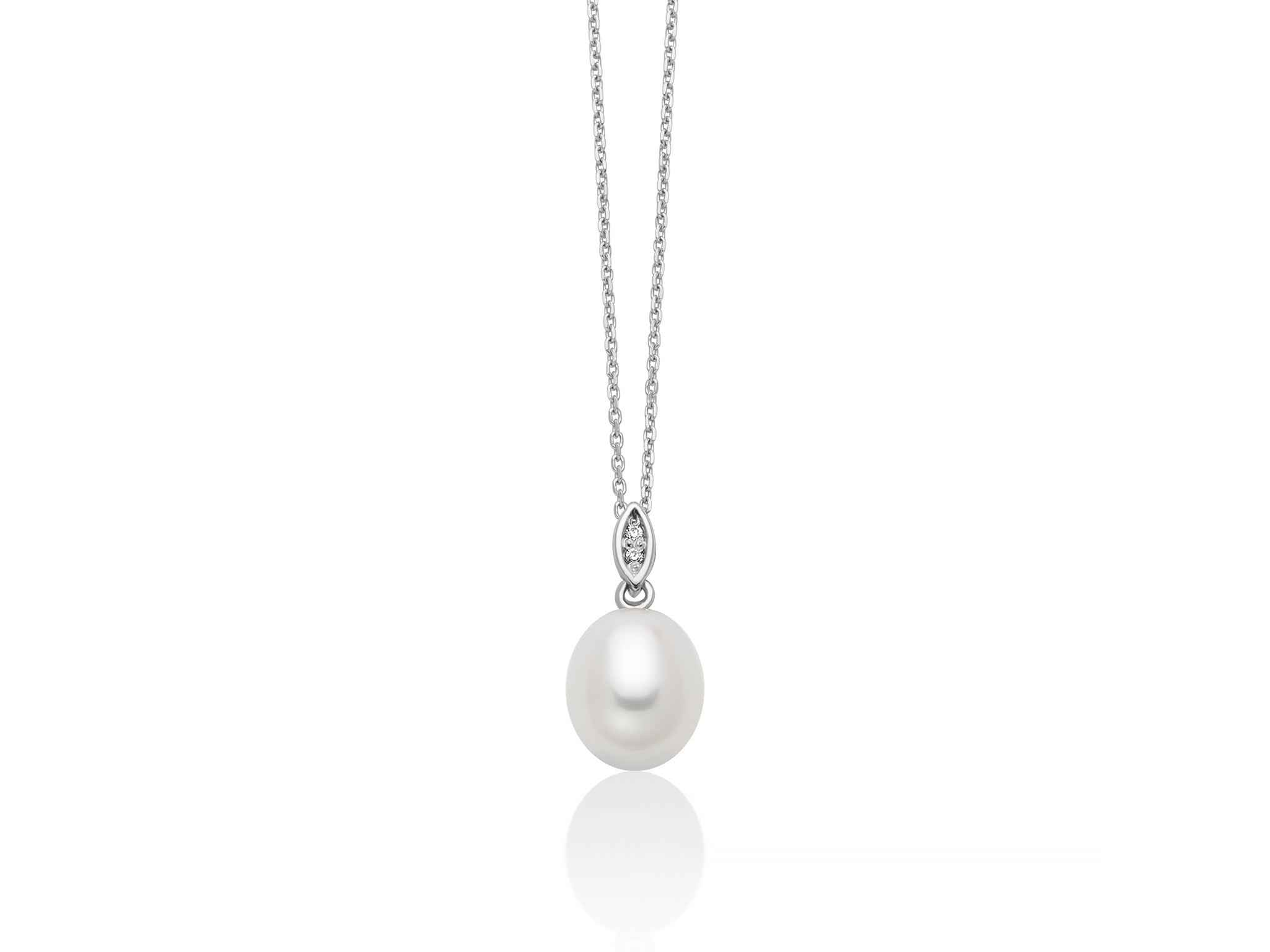 Collana Miluna in Oro Bianco 375 con Perla Oriente a Goccia e Diamanti