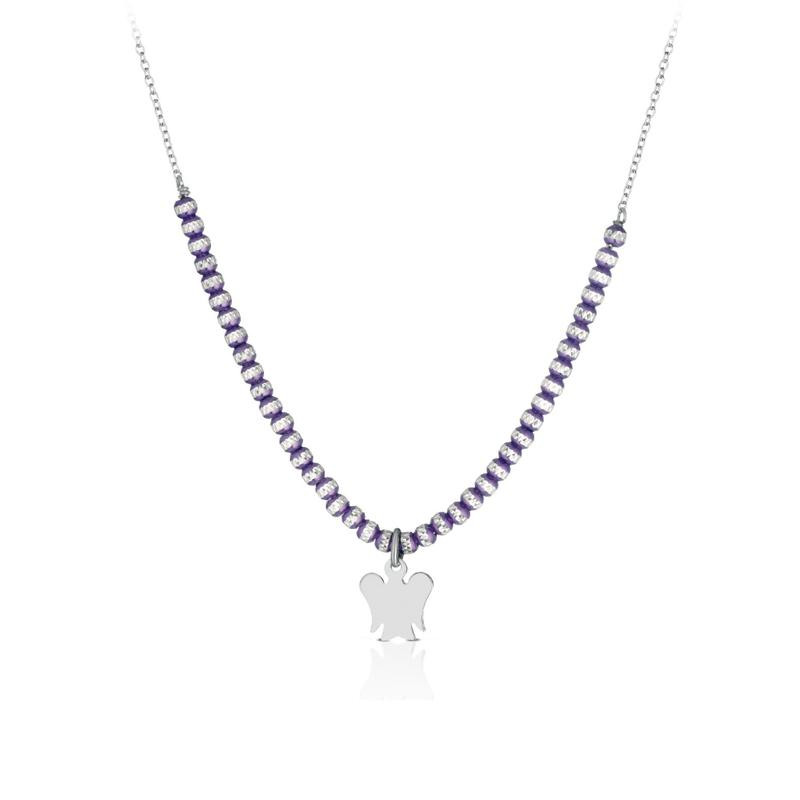 Roberto Giannotti Collana Donna Angelo con Sfere Viola | Argento 925 | 40-43cm