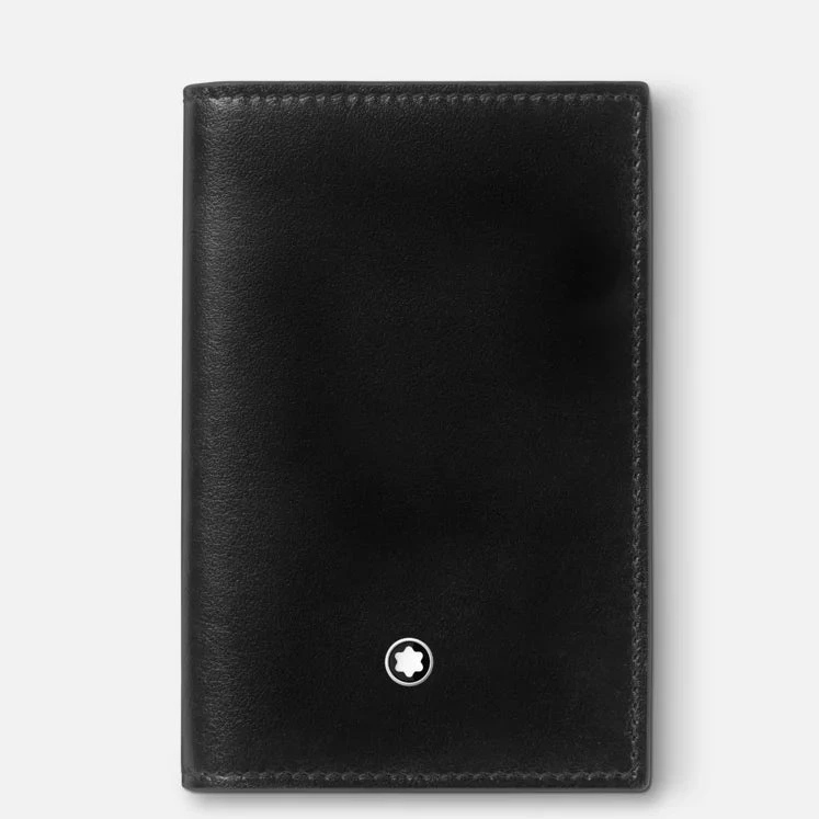 Montblanc Portafoglio Uomo 2 Scomparti | Pelle Nera Liscia | Emblema Iconico