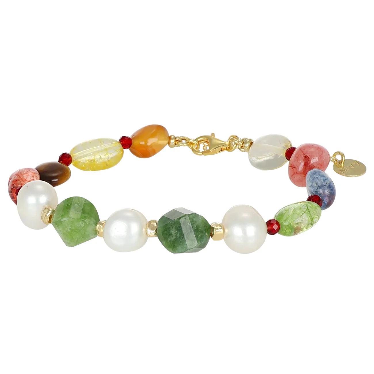 NIVY Bracciale in Argento 925 con Giada Verde, Perle e Pietre Multicolore