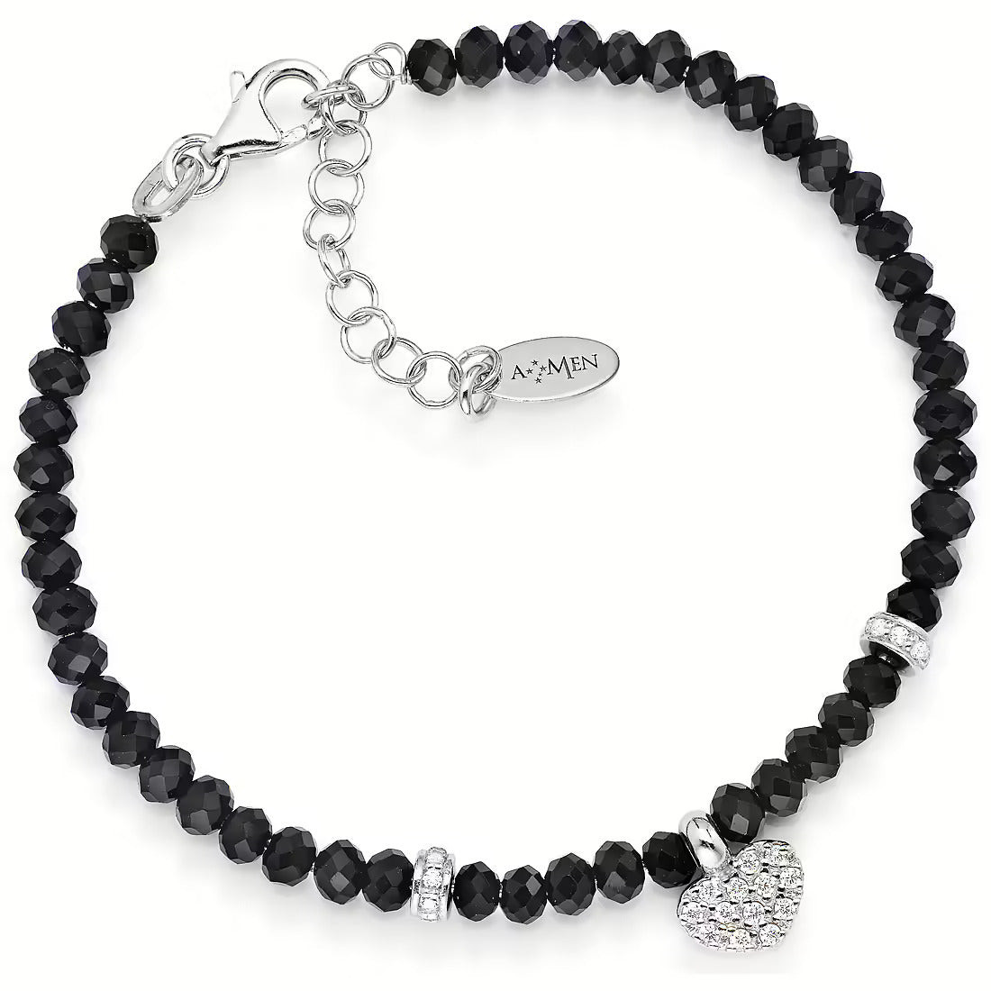 Amen Bracciale Donna Cuore e Cristalli Neri | Argento 925 | Zirconi Bianchi