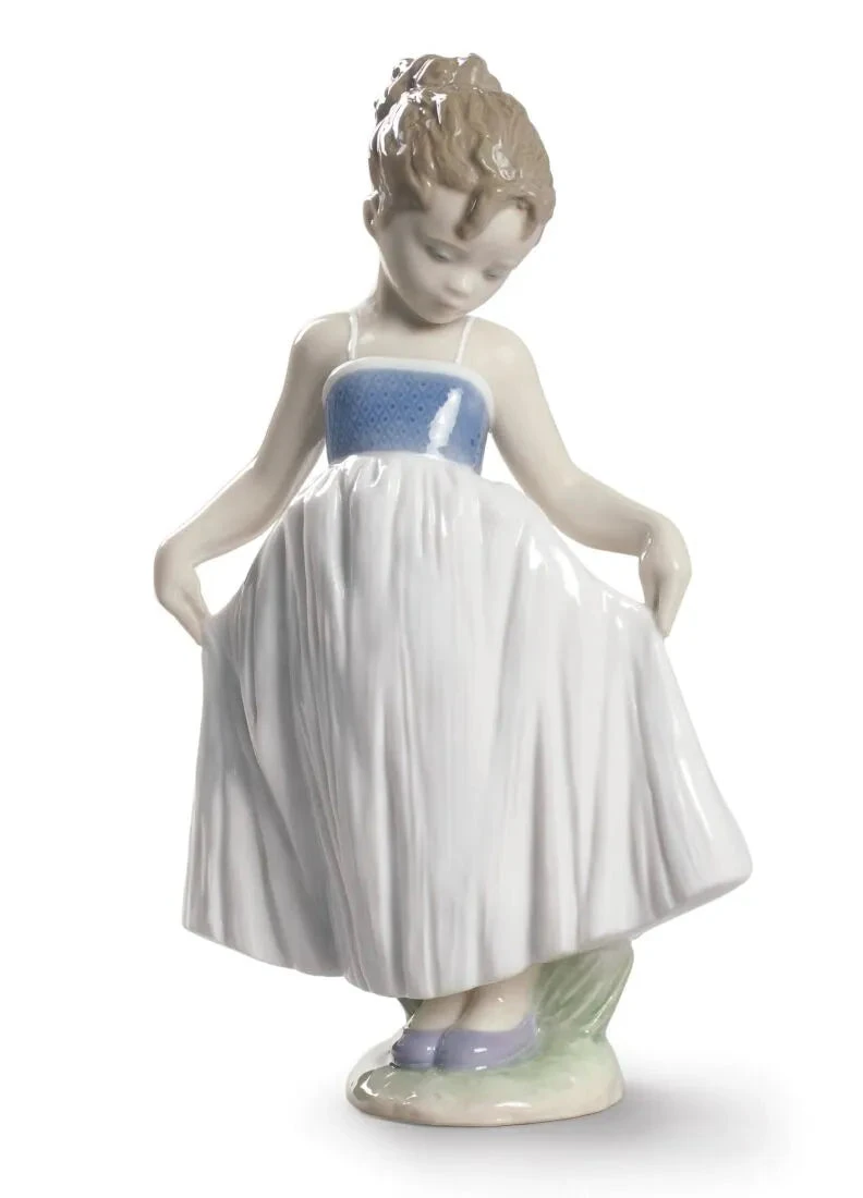Lladrò Statuina Ragazza con Vestito Blu | Porcellana Fine | Altezza 20 cm