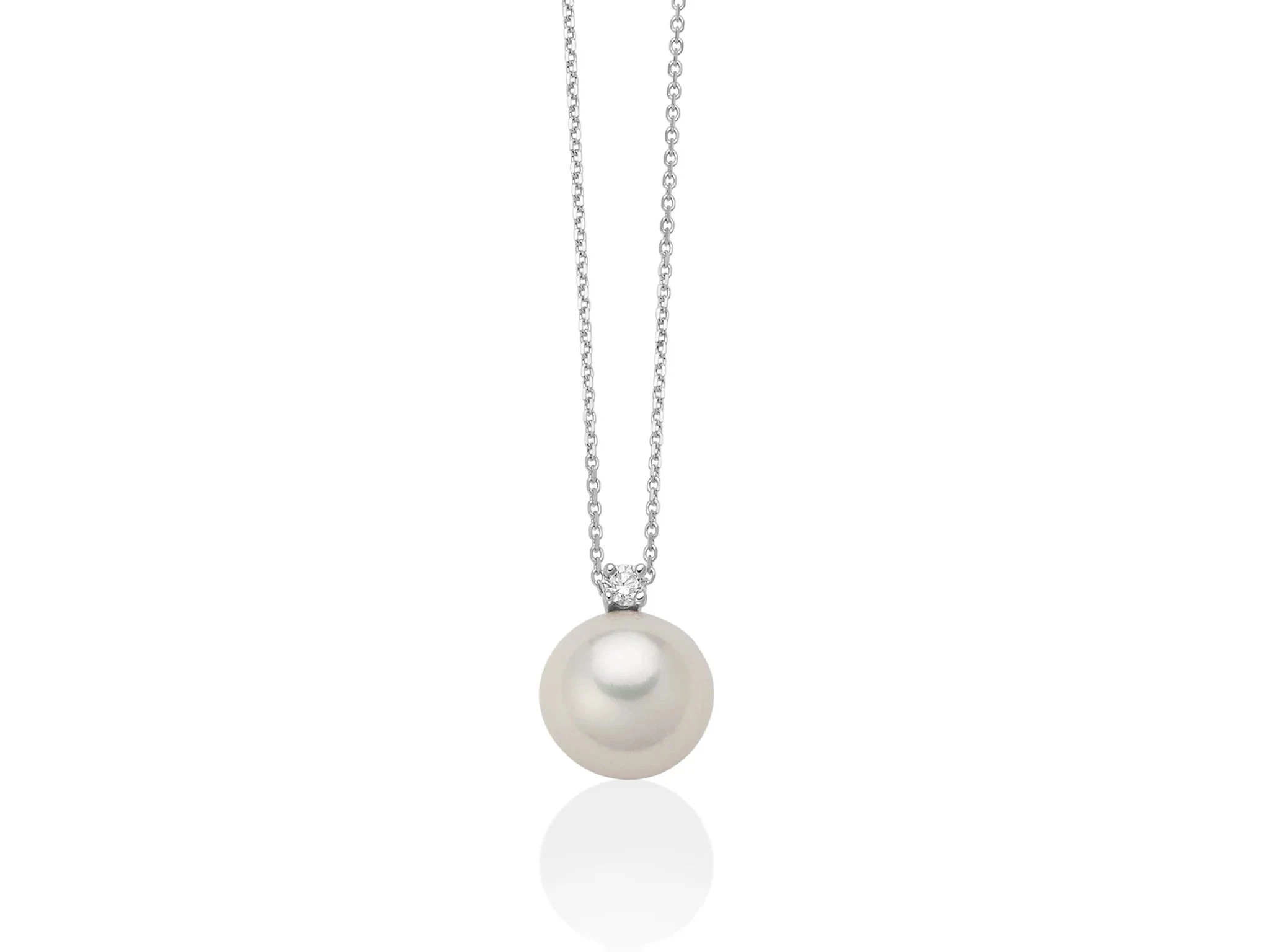 Miluna | Collana Donna | Perla Oriente 9-9,5 mm | Oro 18K | Diamante 0,05 ct