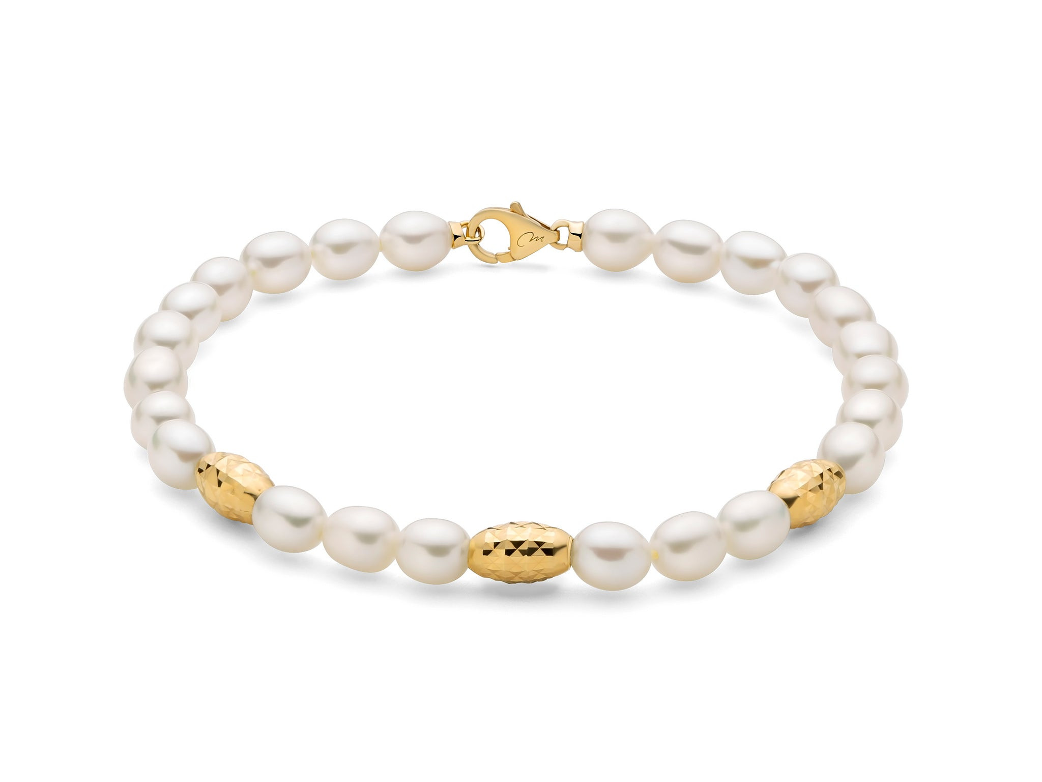 Bracciale Miluna Pepite di Perle con Tre Elementi in Argento Dorato