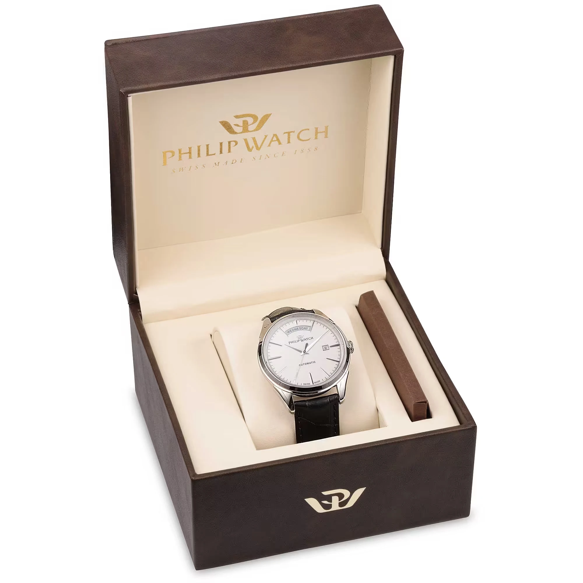 Philip Watch Orologio Uomo Roma Automatico con Quadrante Silver e Cinturino in