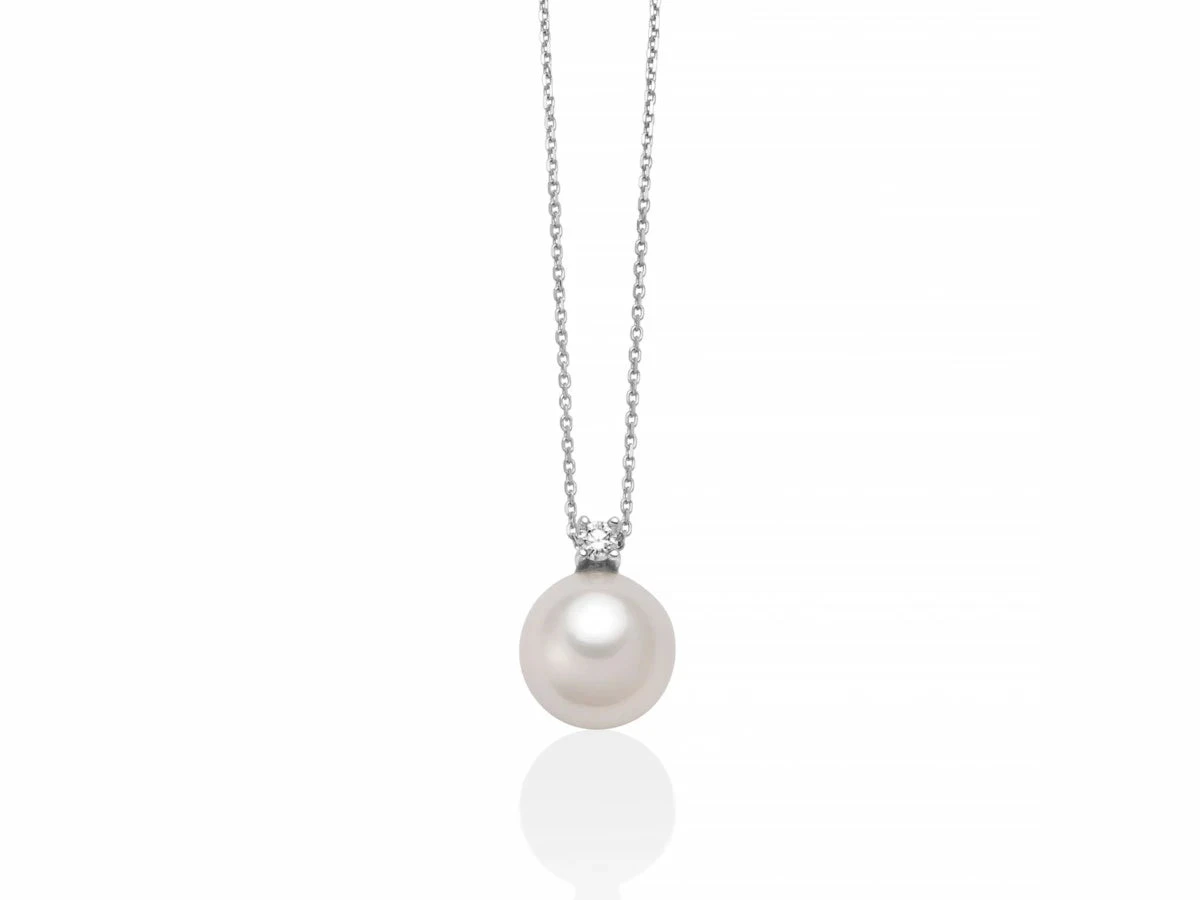 Miluna Collana Donna Oro Bianco con Perla e Diamante