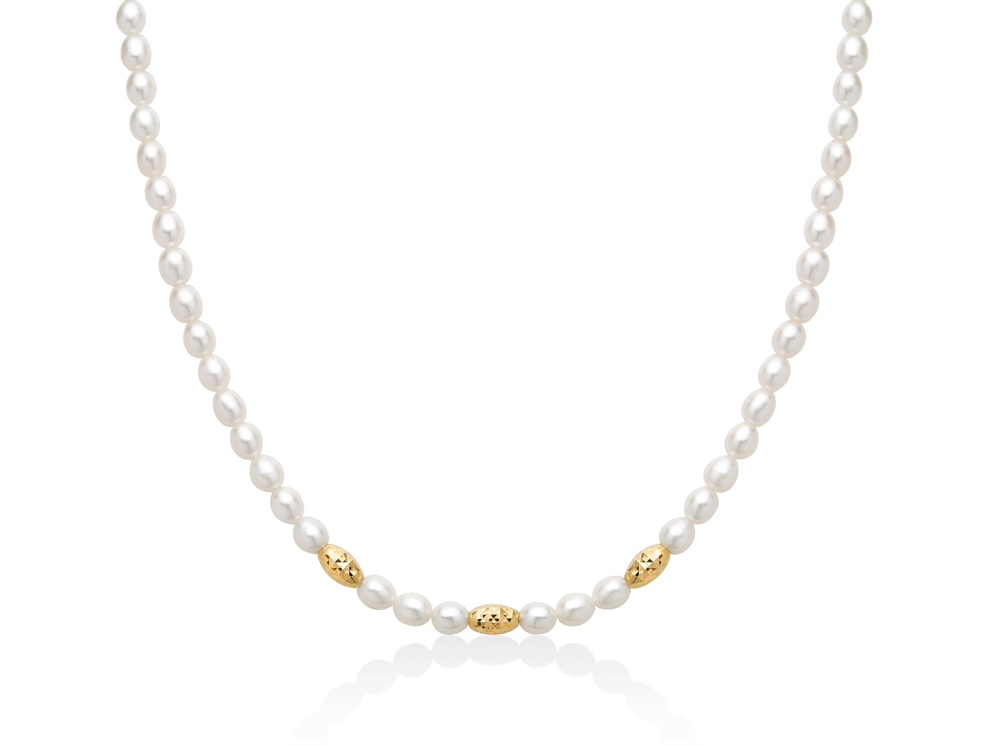 Collana Miluna di Perle Oriente con Tre Elementi in Argento Dorato