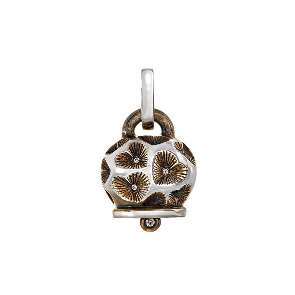 Chantecler Et Voilà Ciondolo Campanella Media in Argento Brunito e Cuori