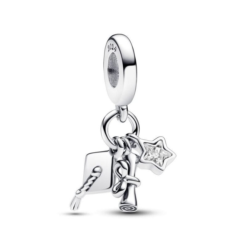 Pandora | Charm Pendente | Triplo pendente Laurea 2024 | Argento 925 | Zirconia