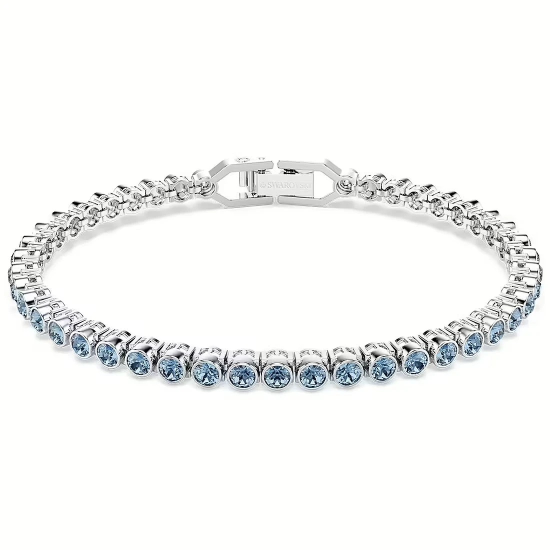 Swarovski | Bracciale Tennis | Cristalli Blu | Rodio | Regolabile