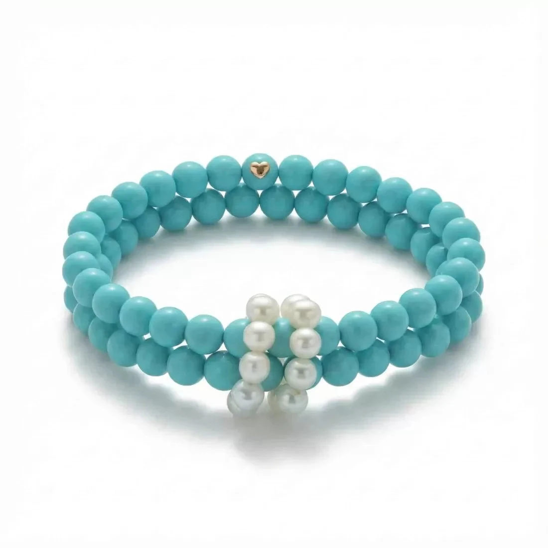 Miluna | Bracciale Donna | Doppio Filo Turchese | Oro 18 kt | Perle Bianche