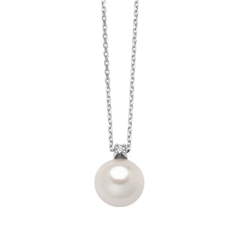 Miluna Collana Donna in Oro Bianco 9 kt con Perla 6,5-7 mm e Diamante