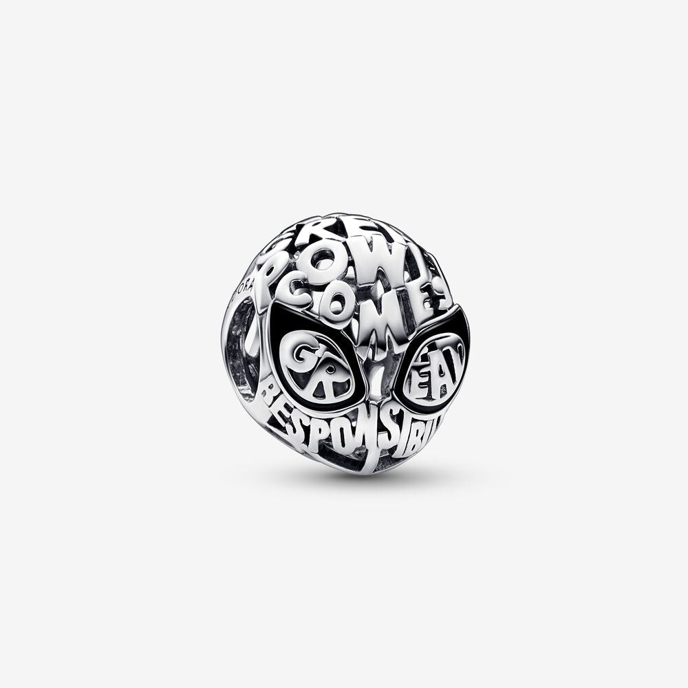 Pandora | Charm | Maschera Spider-Man con scritta | Argento 925 | Smalto nero