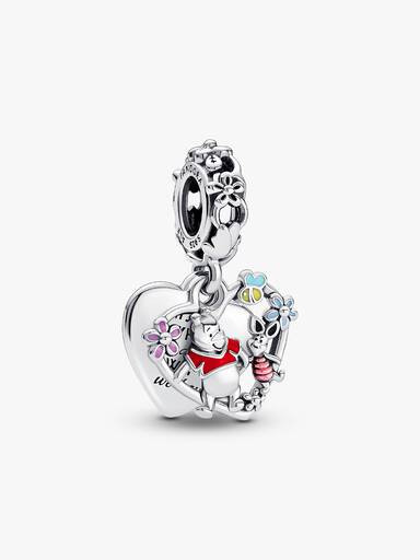Pandora | Charm pendente doppio | Winnie e Pimpi | Smalto | Cuore inciso