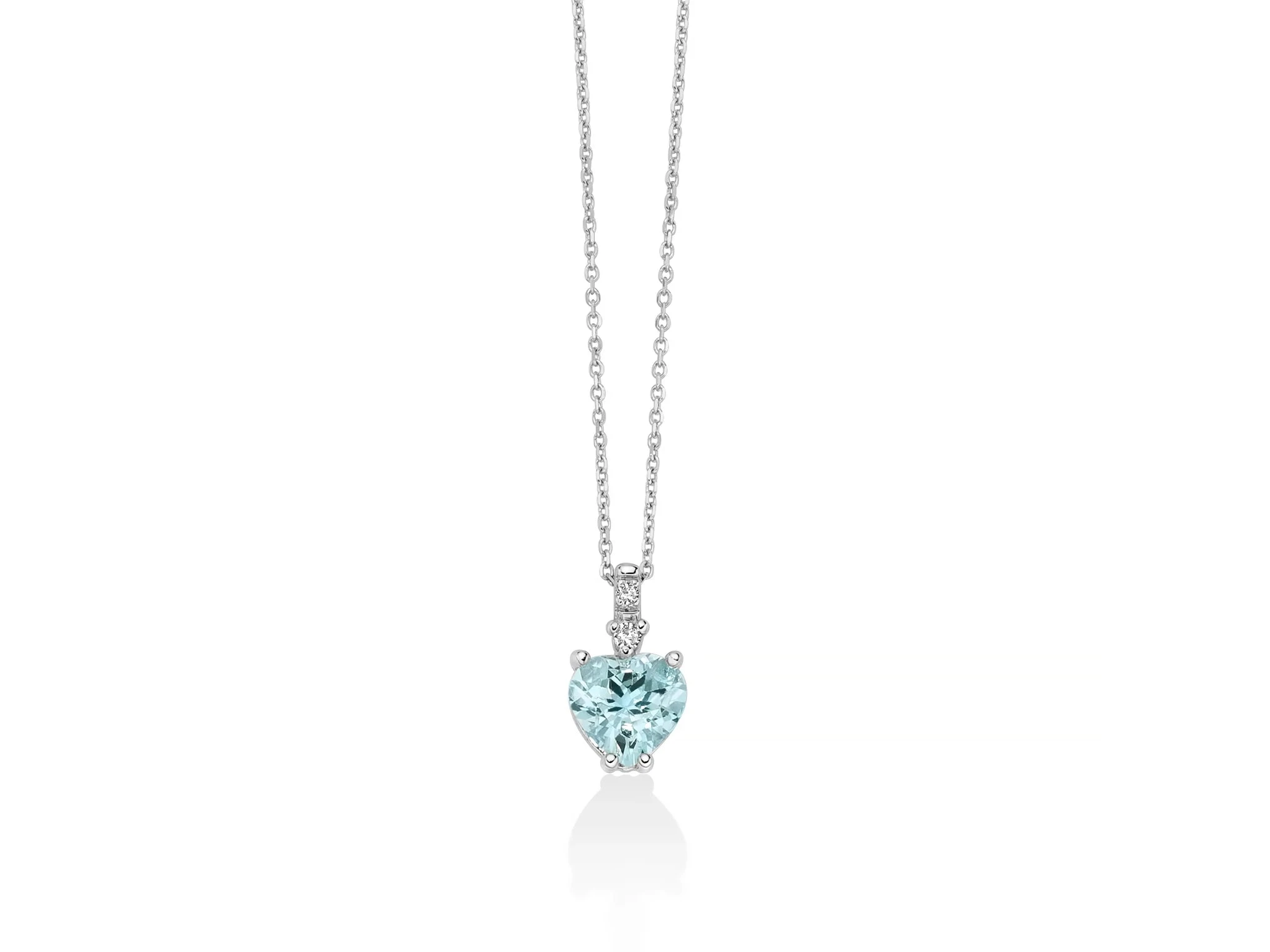 Miluna | Collana | Acquamarina a Cuore e Diamanti | Oro Bianco 18 kt | 45 cm