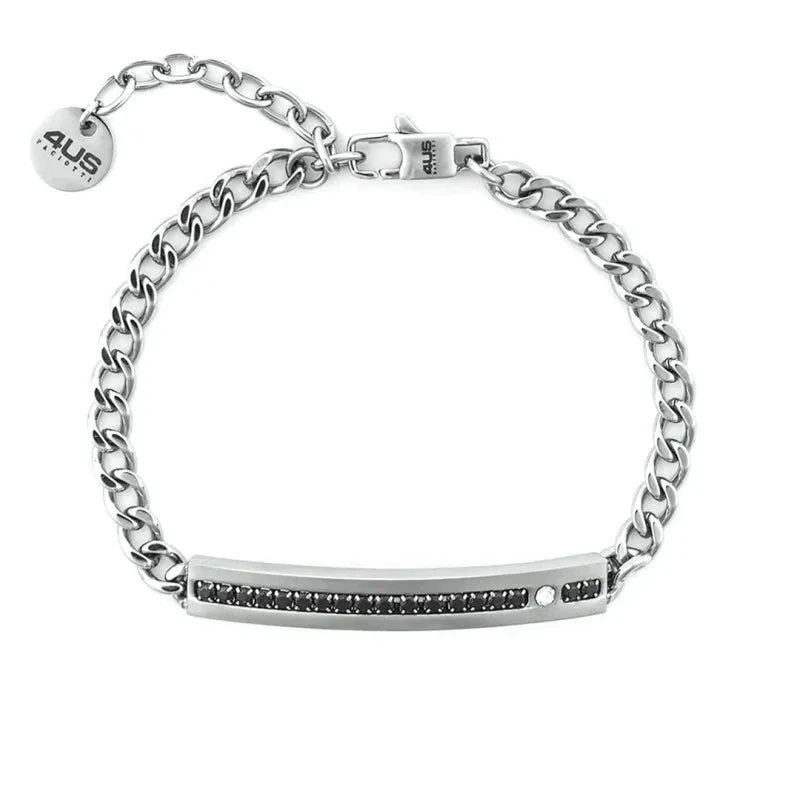Paciotti | Bracciale Uomo | Targhetta zirconi neri | Acciaio | 18-22 cm
