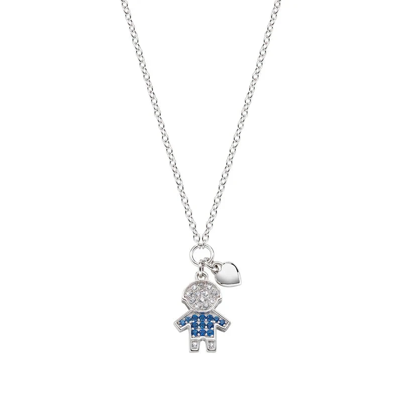 Amen Collana Bimbo con Zirconi Bianchi e Blu