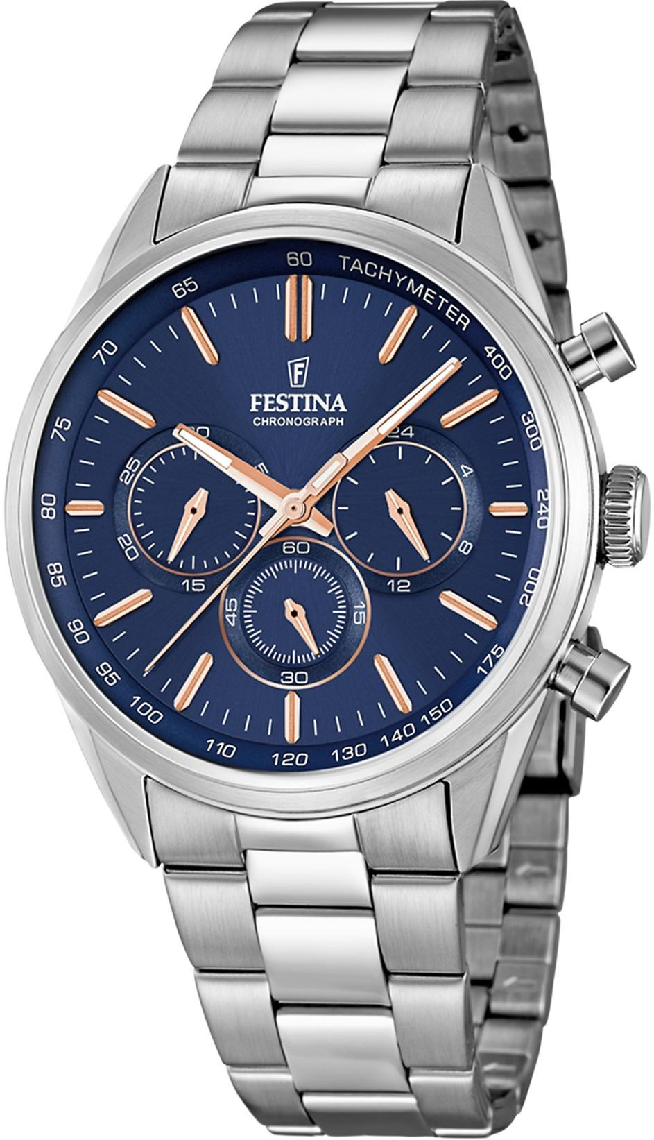 Orologio Festina uomo Timeless Chronograph blu in acciaio