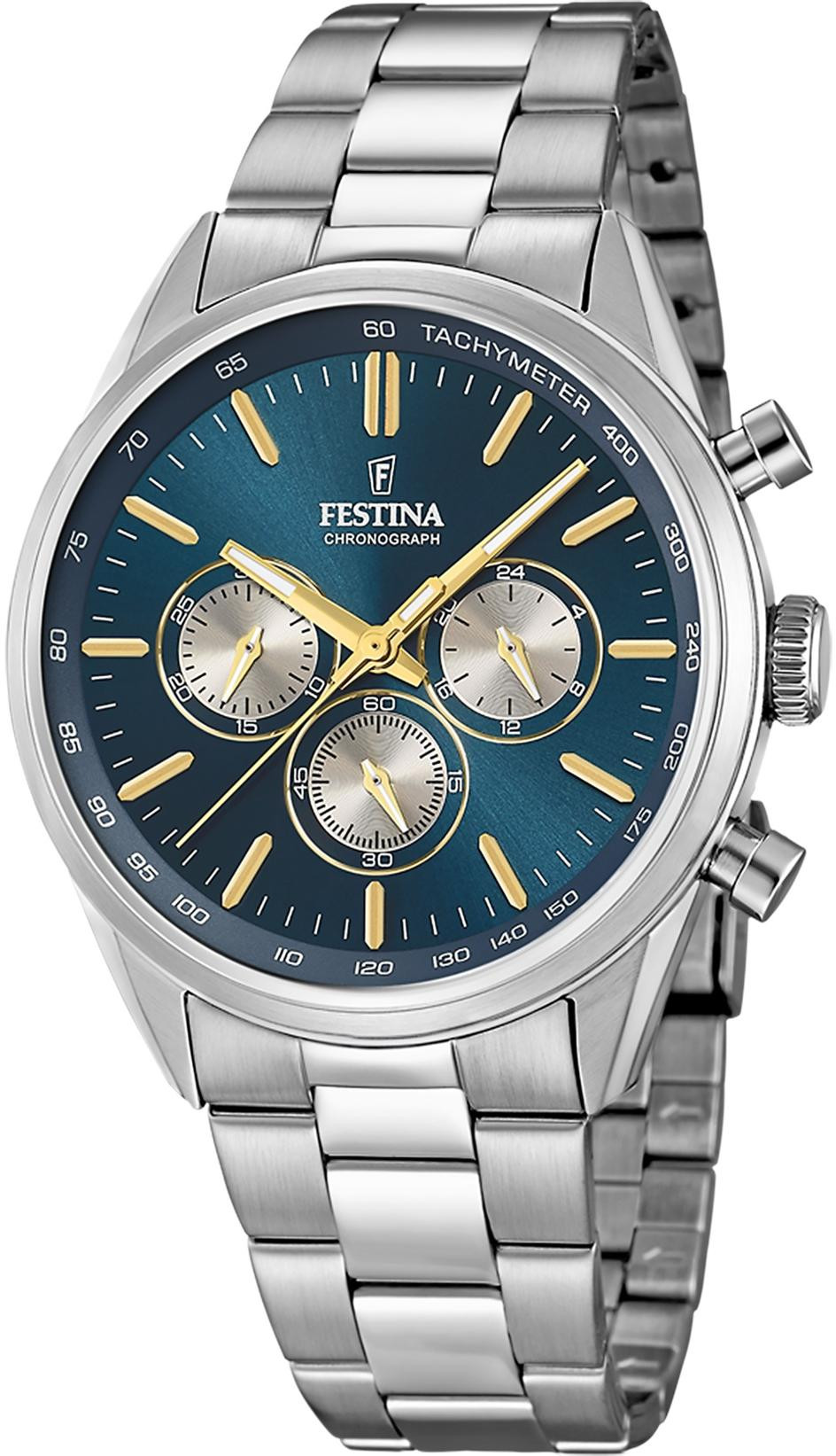 Orologio Festina uomo Chronograph blu e oro in acciaio