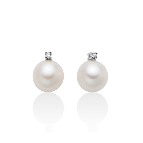 Orecchini Miluna a Lobo in Oro Bianco 9Kt con Perle e Diamanti