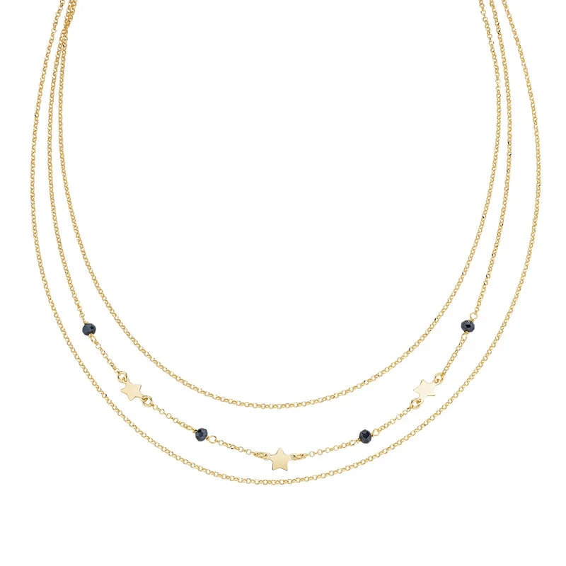 Amen Collana Multifilo Dorata con Stelle e Cristalli Neri