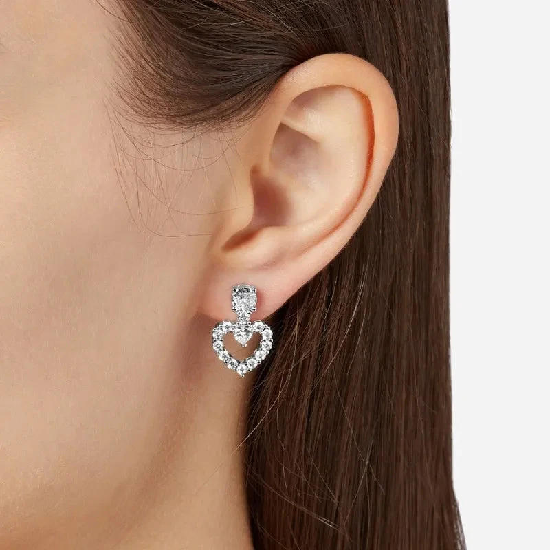 Chiara Ferragni Orecchini Pendenti Cuore | PVD Rodio Silver | Zirconi Bianchi