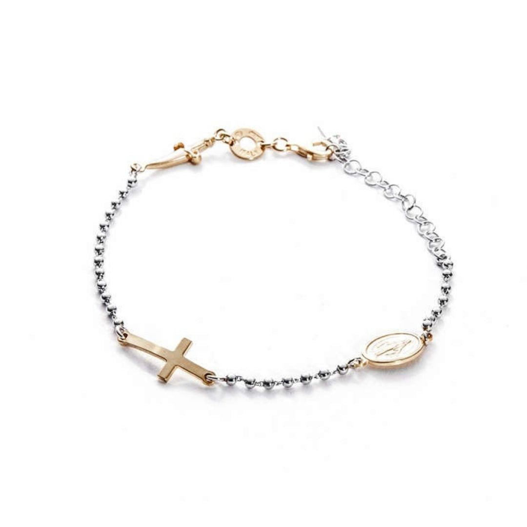 Paciotti Bracciale Uomo Croce e Medaglietta Rosé | Charcoal | Moschettone 21 cm
