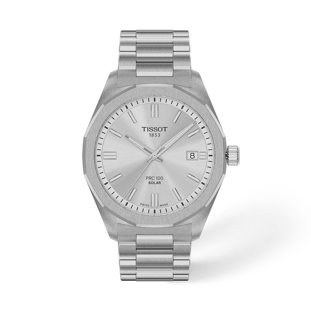 Tissot PRC 100 Solar 39 mm in Acciaio con Quadrante Argento