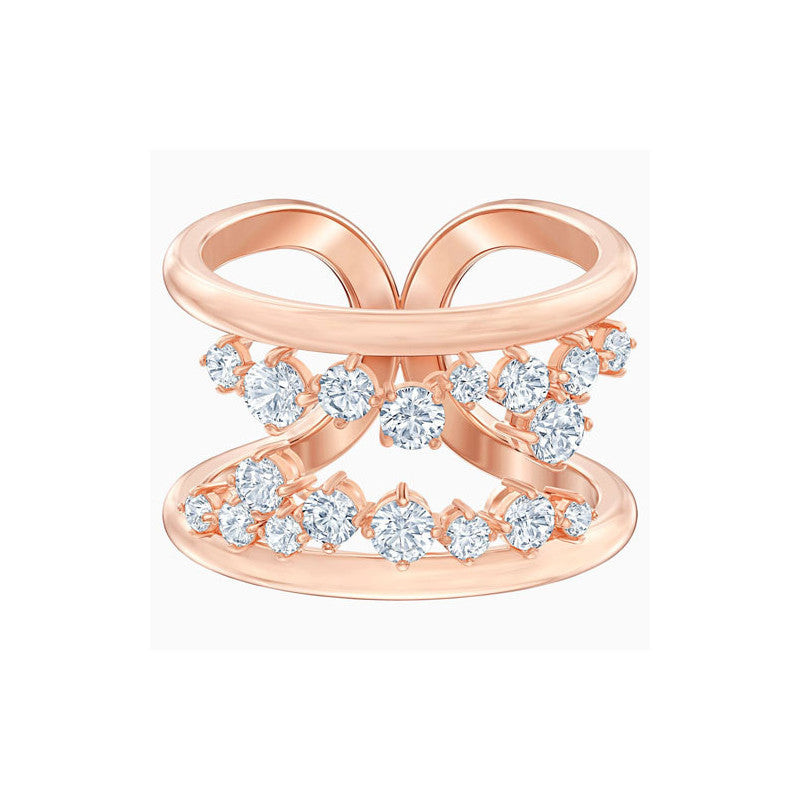 Swarovski Anello Donna North Double Cristalli | Placcato Rodio | Garanzia 2 Anni