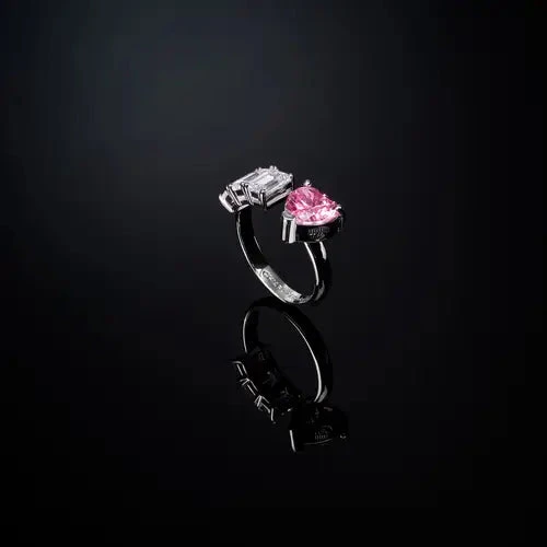 Chiara Ferragni Anello Donna Cuore Rosa | Placcatura Rodio | Zircone Rosa