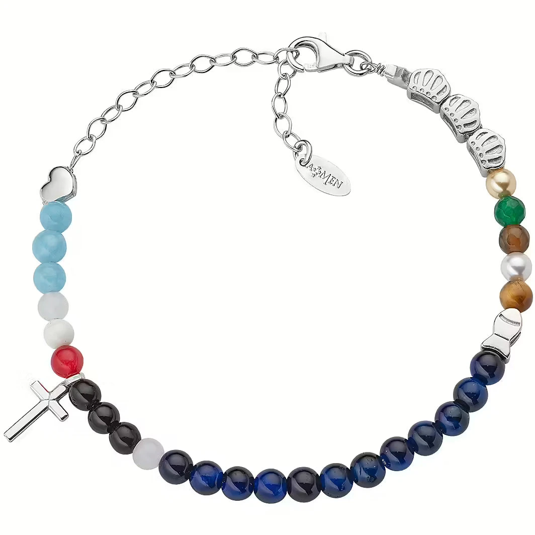 Amen bracciale donna pietre naturali miste argento 925