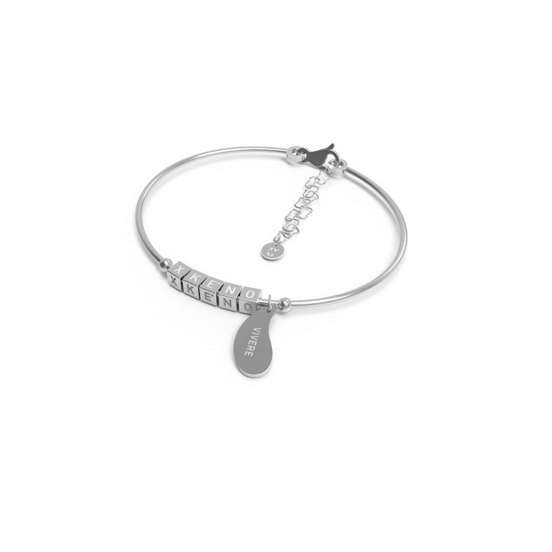 XKÉNO Bracciale Donna rigido 5 cubetti incisi | Argento 925 | Ciondolo passione