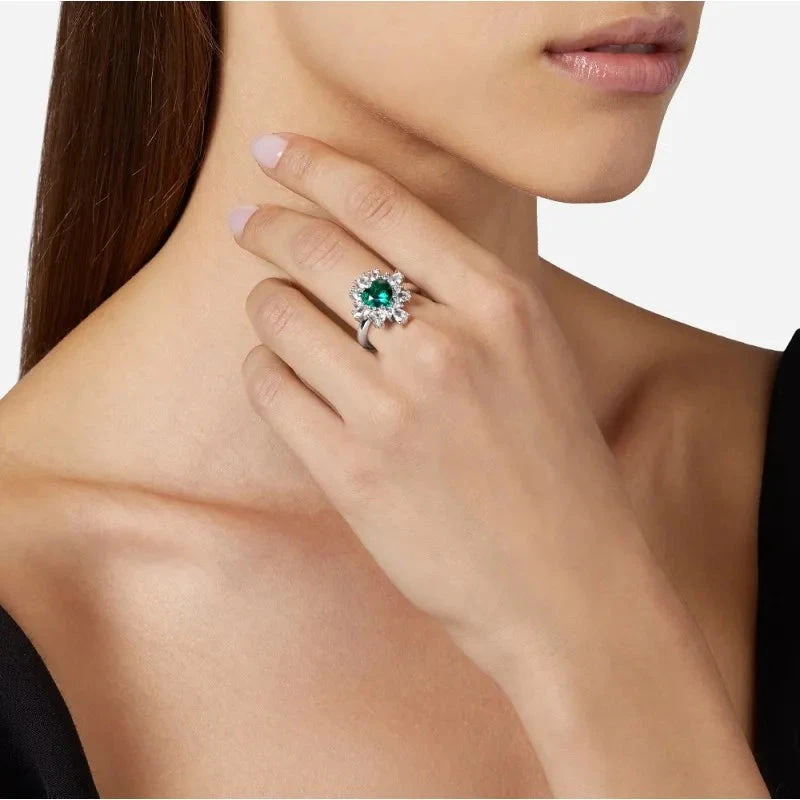 Chiara Ferragni | Anello | Zircone verde cuore | PVD Rodio | Zirconi bianchi
