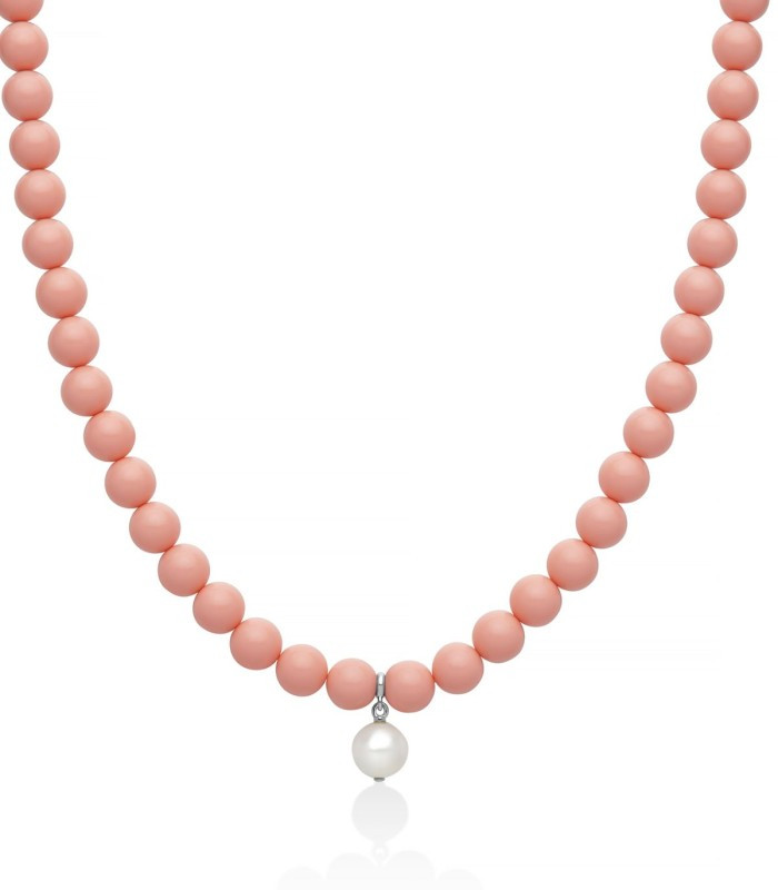 Collana Miluna in Argento con Pasta di Corallo Rosa e Perla Pendente PCL6779