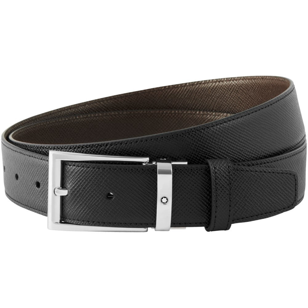 Montblanc | Cintura Uomo | Reversibile Nero/Marrone | Pelle Saffiano | Fibbia
