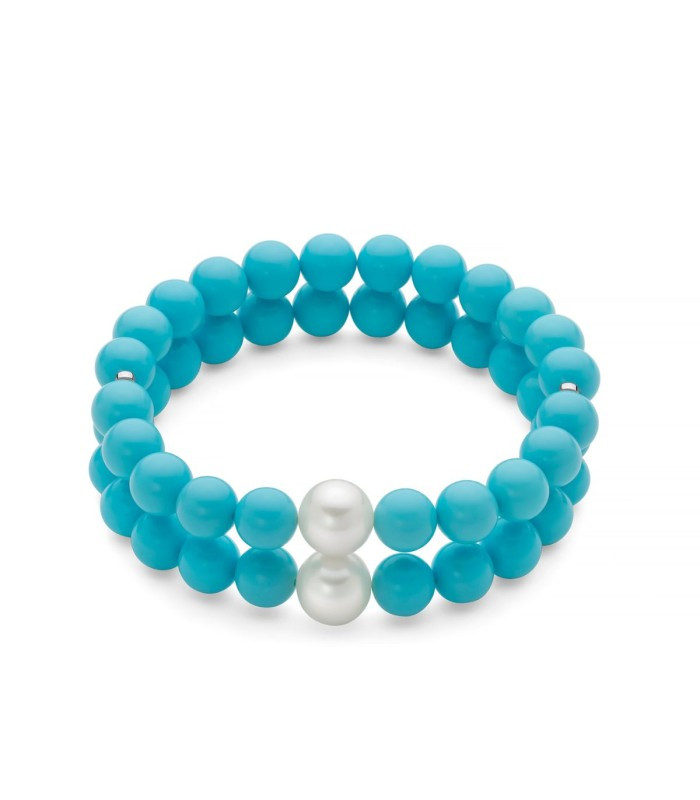 Bracciale Miluna Terra e Mare in Argento con Turchese Agglomerato e Perle