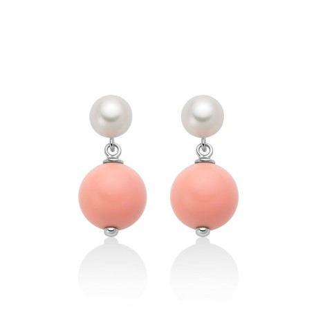 Orecchini Miluna Terra e Mare in Argento 925 con Perle e Pasta di Corallo Rosa