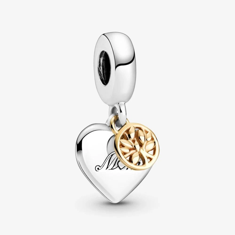 Pandora | Charm | Albero e Cuore | Argento 925 & Oro 14K | Incisione Mum