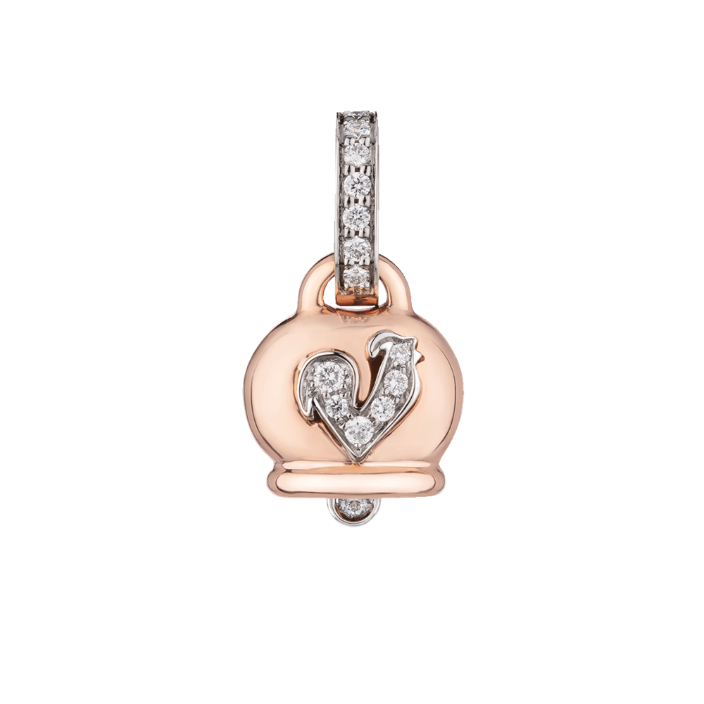 Chantecler | Ciondolo Donna | Campanella con Gallo in pavé | Oro rosa | Diamanti