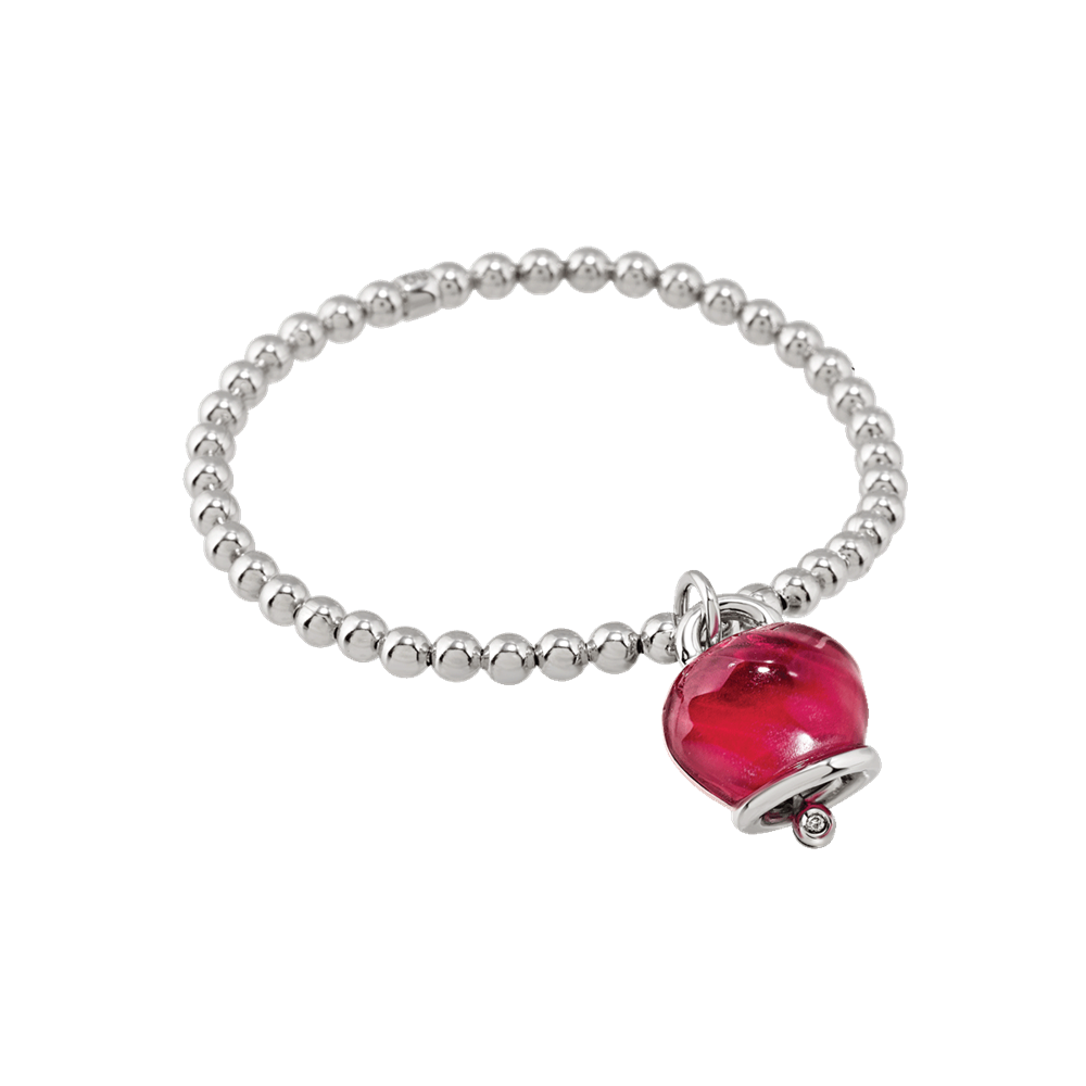 Bracciale Chantecler Et Voilà con sfere argentate e campanella media sfaccettata bordeaux, bordo argentato e piccolo punto luminoso inferiore