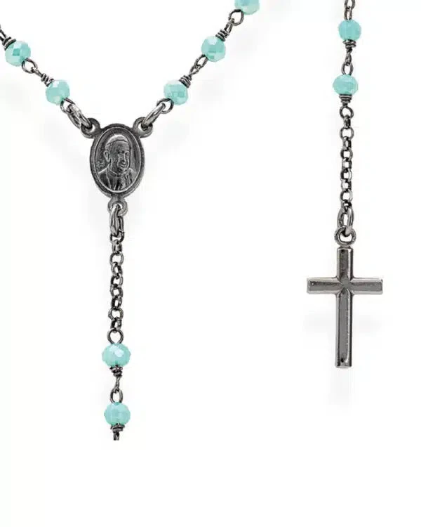 Amen Collana Rosario Brunita con Cristalli Verde Tiffany