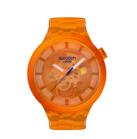 Swatch Orologio Uomo Orange Joy Oversize Trasparente | Vetro Biosourced | 30m