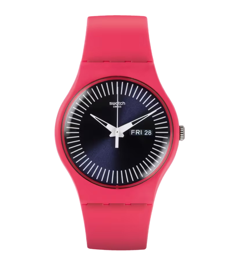 Swatch Orologio Donna Berry Rail Fucsia | Cassa Plastica | Quadrante Blu Scuro