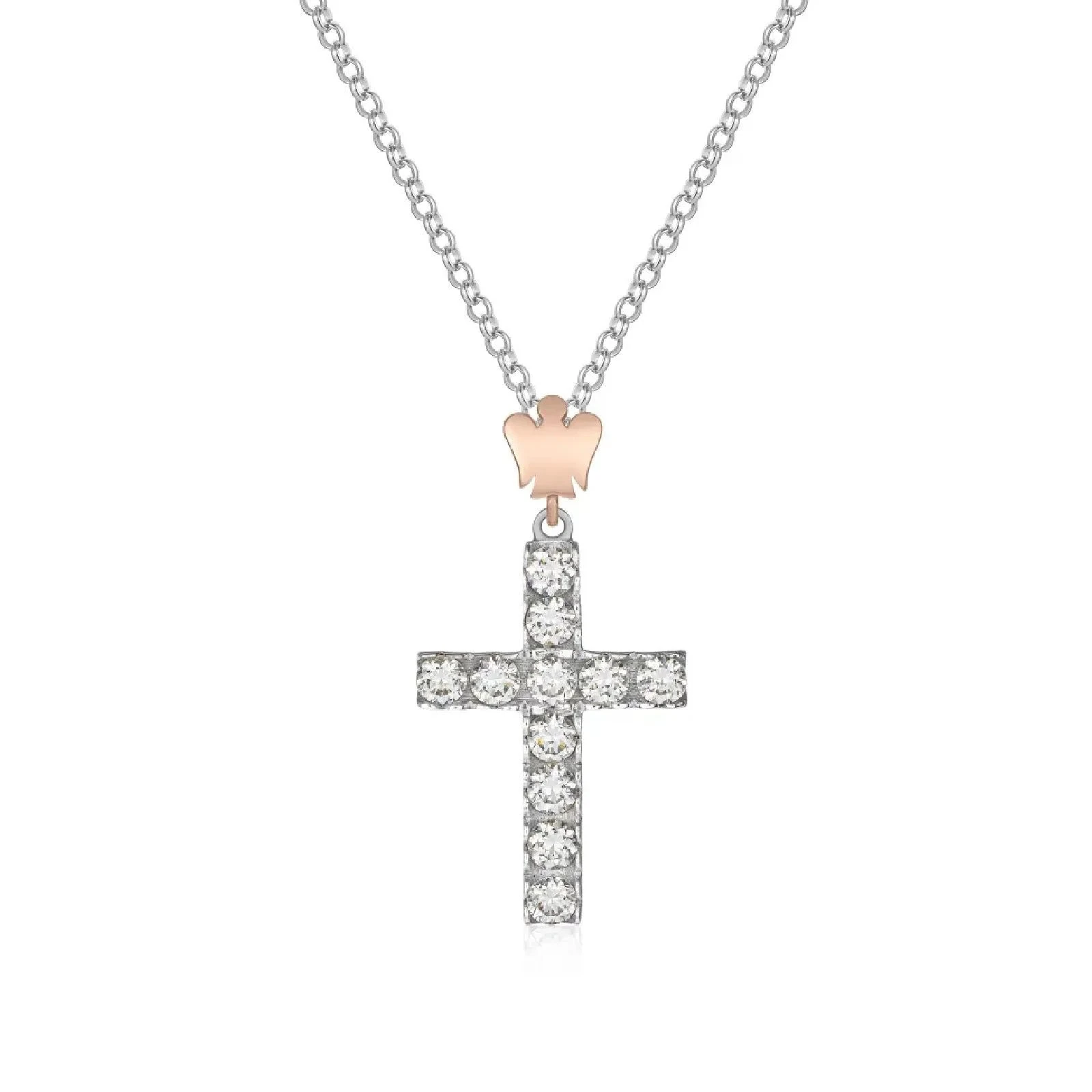 Roberto Giannotti | Collana | Croce Zirconi e Angelo | Argento925 | Oro rosa